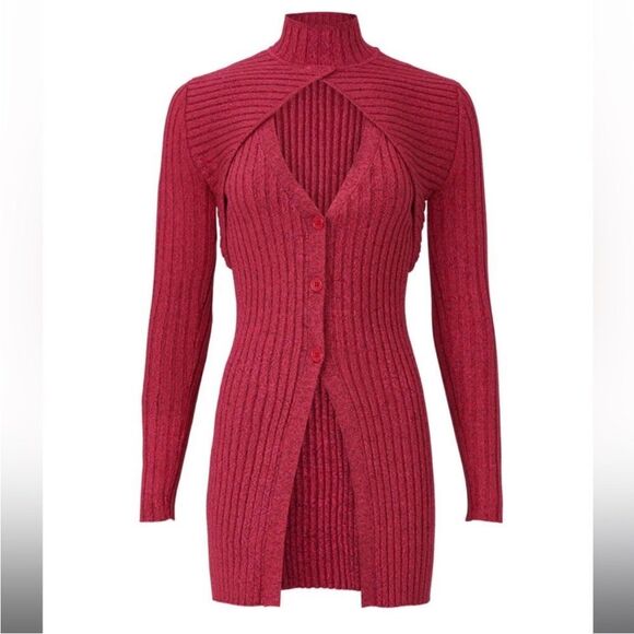 Ronny Kobo Garner Knit Top Ribbed Sweater Set Two Piece Shrug fuchsia multi XS - Picture 3 of 16